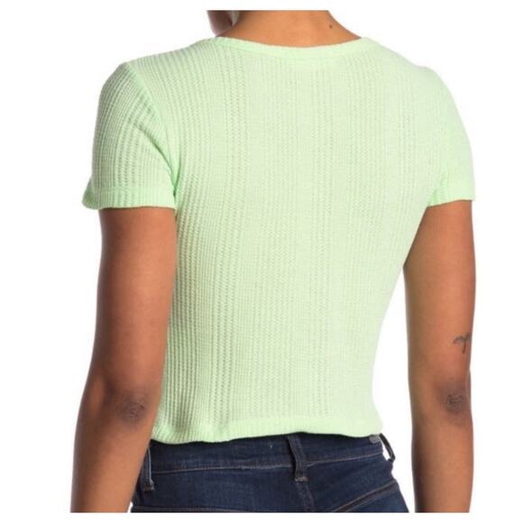 Elodie Women’s Large Green Waffle Knit Button Crop Top NWT - Picture 2 of 10